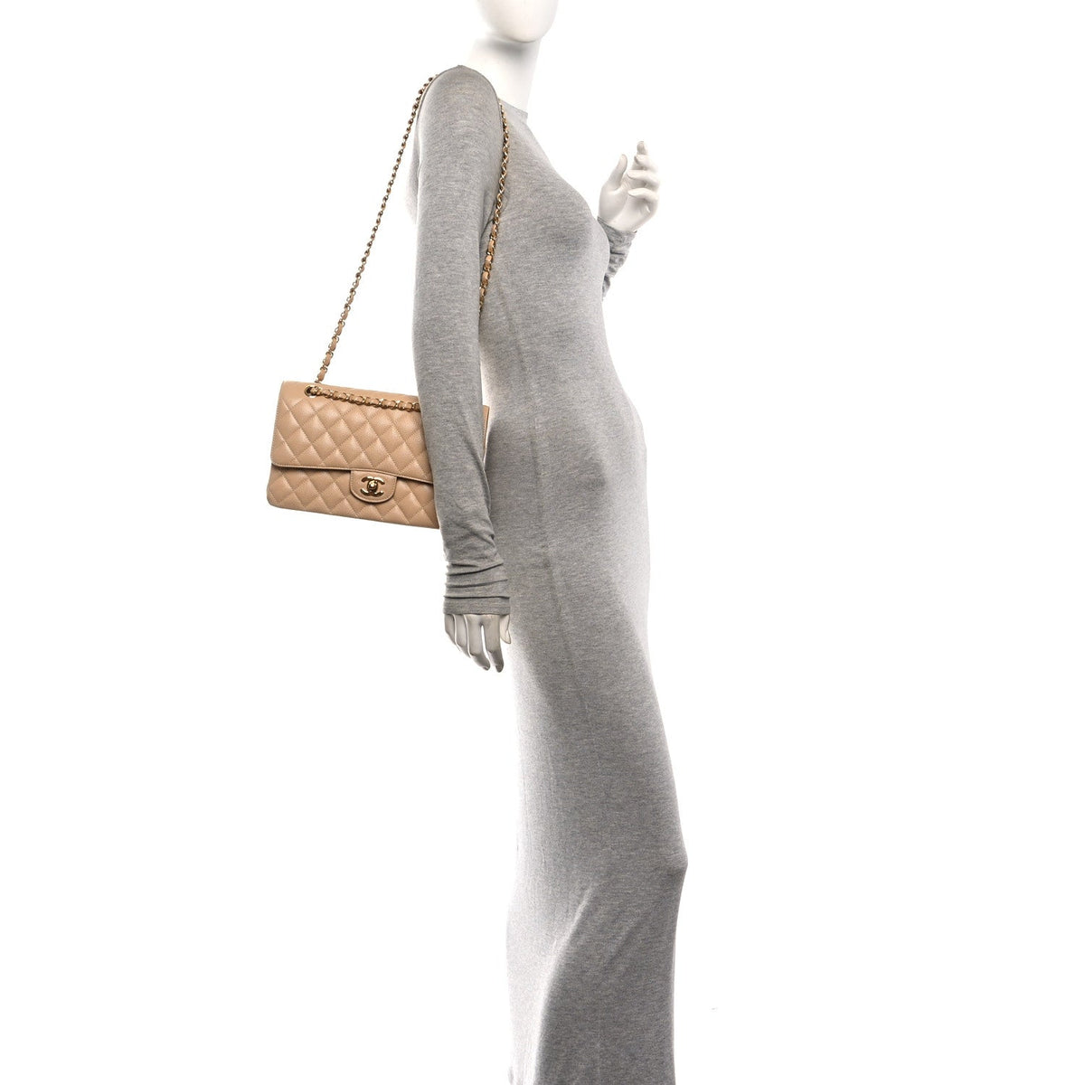 Caviar Quilted Medium Double Flap Beige wholesalehk.shop