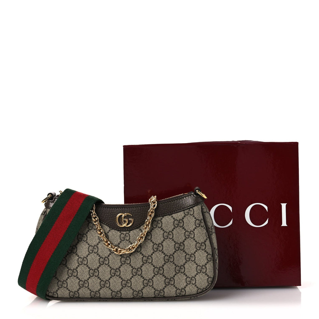 GG Supreme Monogram Textured Dollar Calfskin Web Small Ophidia GG Handbag Beige Ebony New Acero wholesalehk.shop