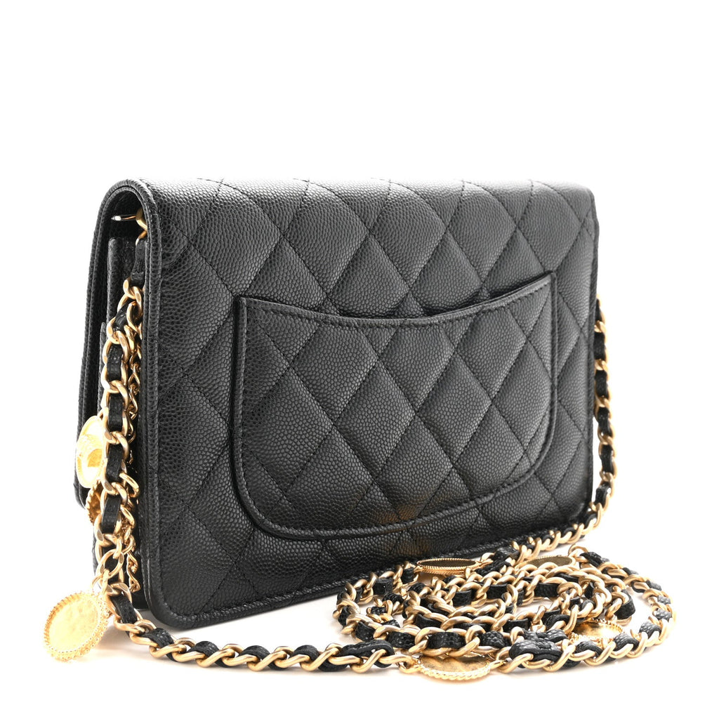 Caviar Quilted Medallion Wallet on Chain WOC Black wholesalehk.shop
