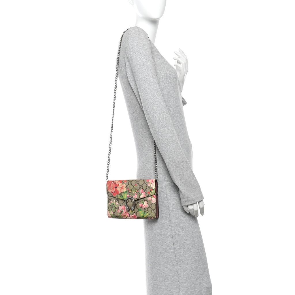 GG Supreme Monogram Blooms Mini Dionysus Chain Wallet Beige Multicolor Dry Rose wholesalehk.shop
