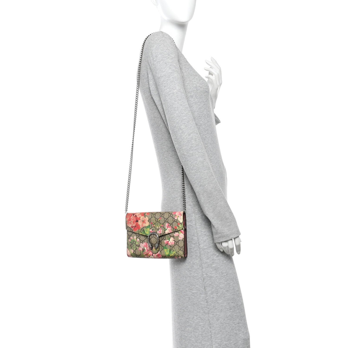 GG Supreme Monogram Blooms Mini Dionysus Chain Wallet Beige Multicolor Dry Rose wholesalehk.shop