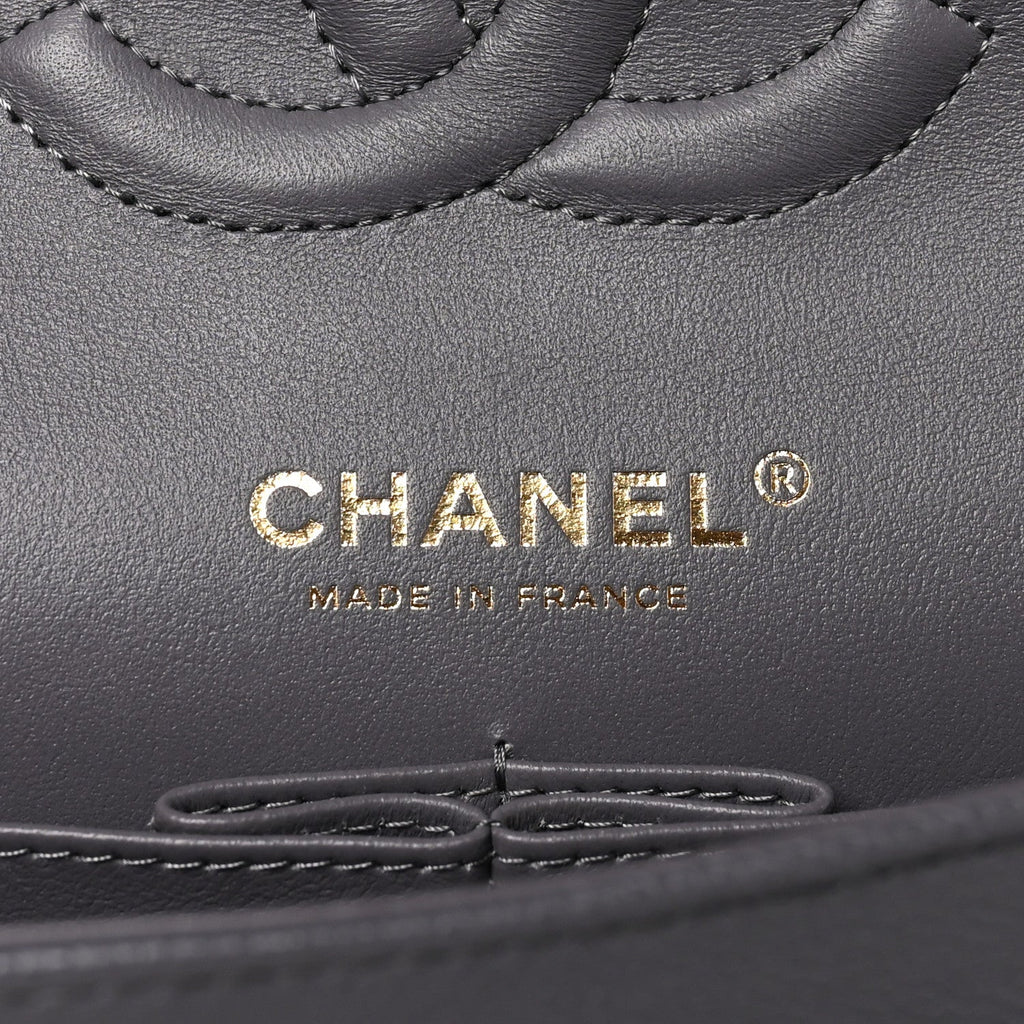 Caviar Quilted Medium Double Flap Dark Grey wholesalehk.shop