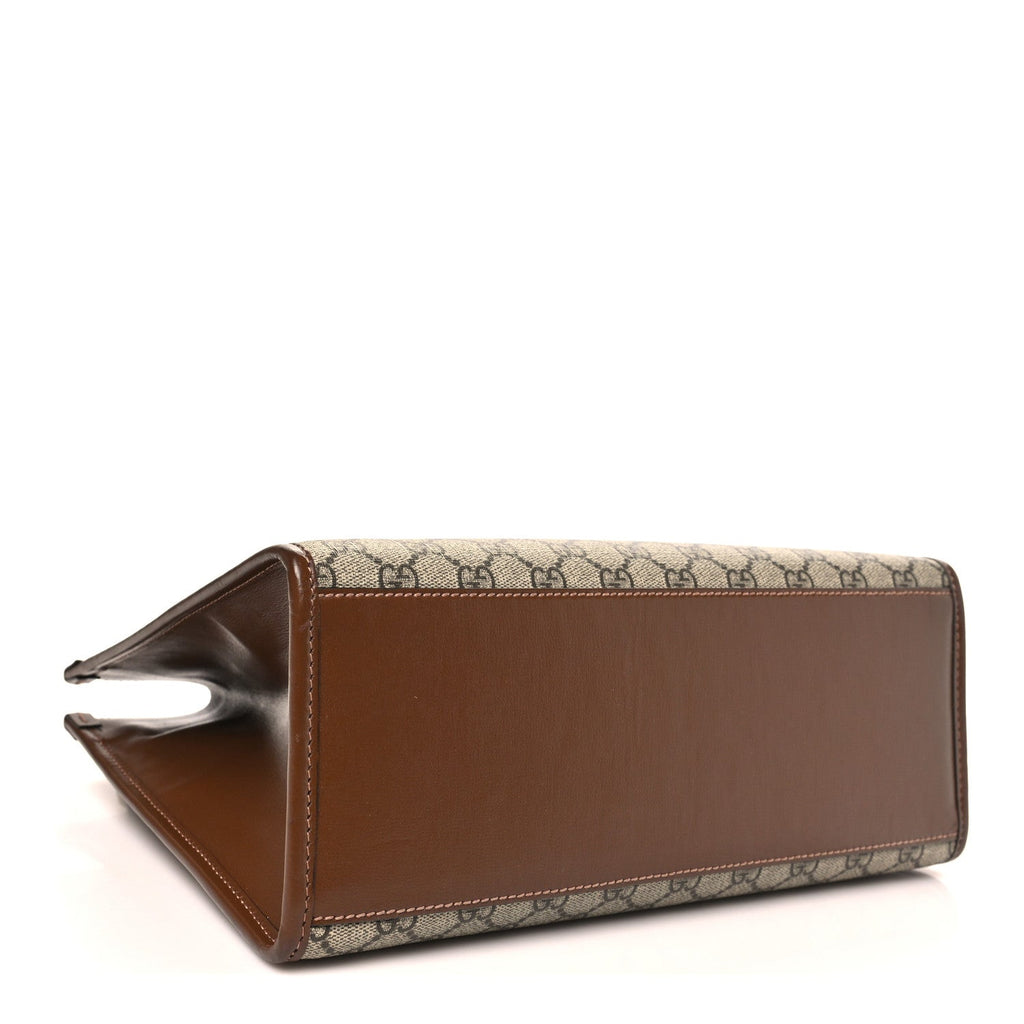 GG Supreme Monogram Azalea Calfskin Small Retro Interlocking G Tote Bag Beige Ebony Brown Sugar wholesalehk.shop