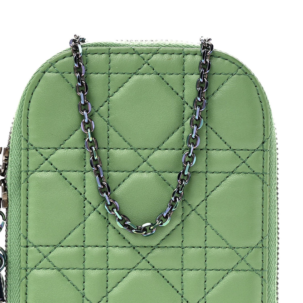 Lambskin Cannage Lady Dior Phone Holder Jade Green wholesalehk.shop