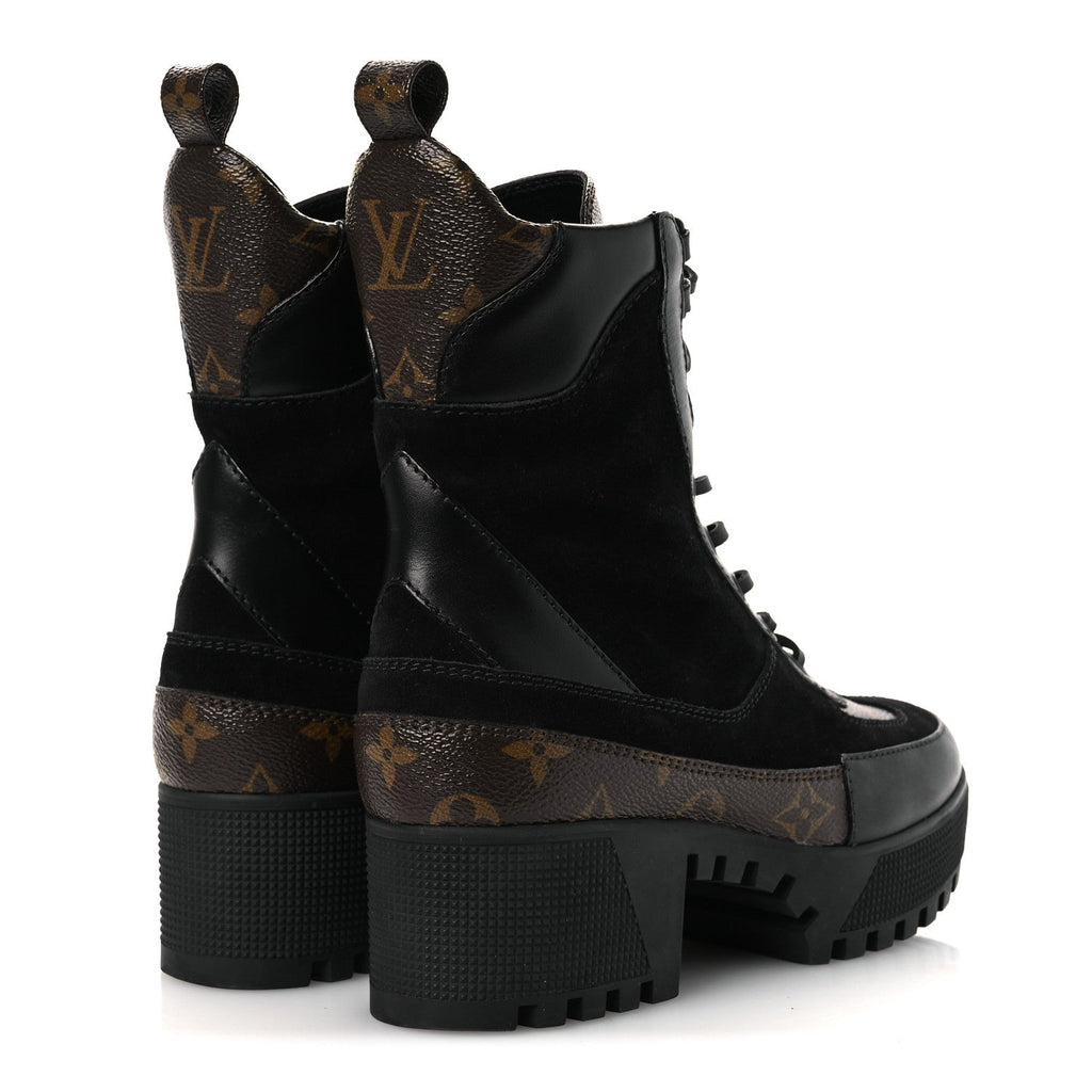 Suede Calfskin Monogram Laureate Platform Desert Boots 36 Black £¨ Direct shipment via from wholesalehk.shop