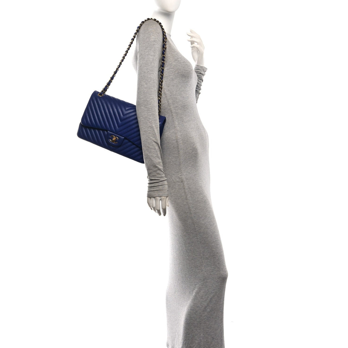 Lambskin Chevron Quilted Jumbo Double Flap Navy Blue wholesalehk.shop