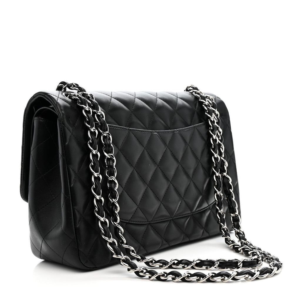 Lambskin Quilted Jumbo Double Flap Black wholesalehk.shop