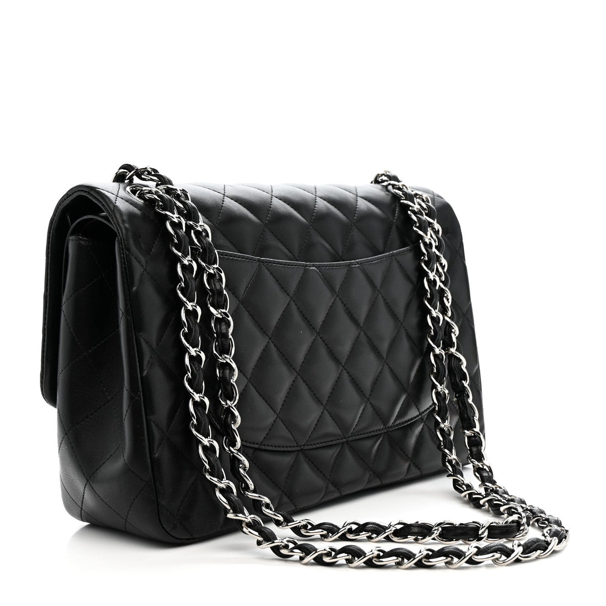 Lambskin Quilted Jumbo Double Flap Black wholesalehk.shop