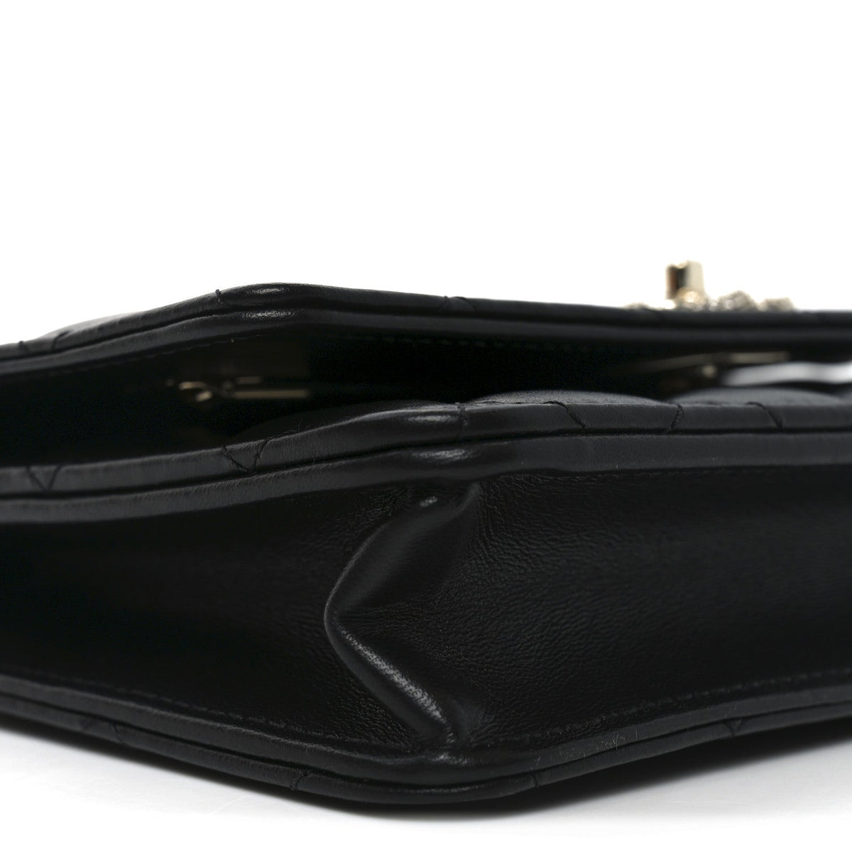 Lambskin Quilted Crystal Handle Wallet On Chain WOC Black wholesalehk.shop