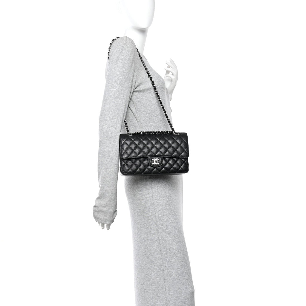 Caviar Quilted Medium Double Flap Black wholesalehk.shop