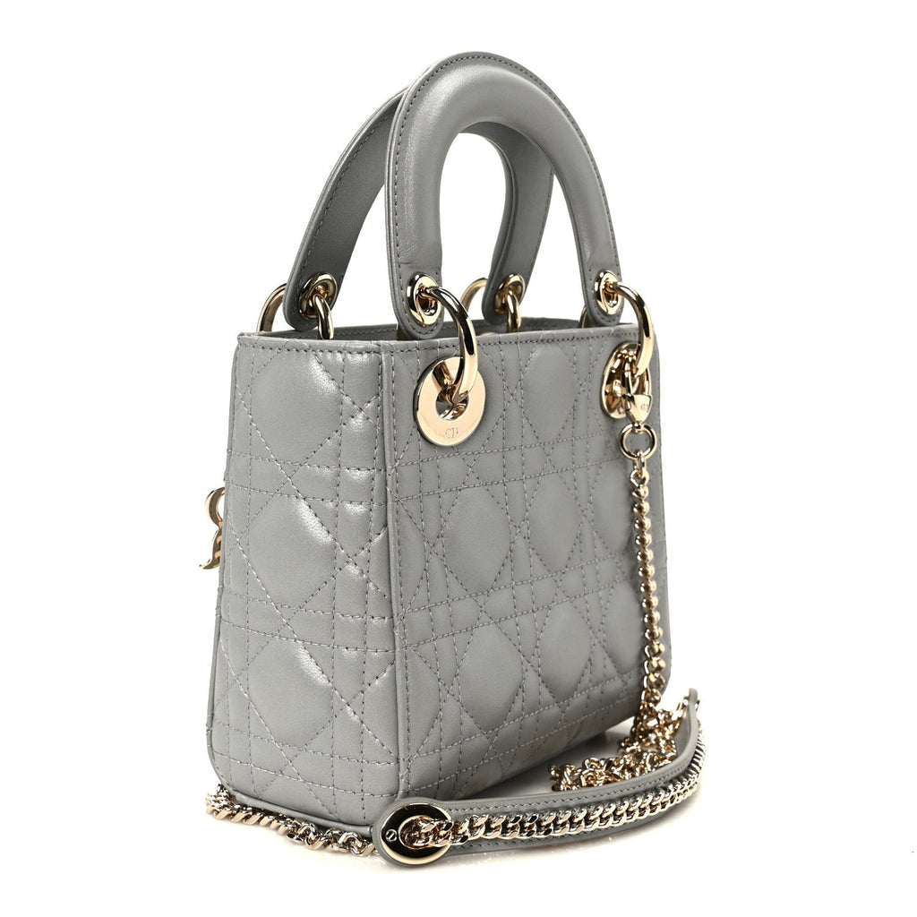 Metallic Lambskin Cannage Mini Lady Dior Grey wholesalehk.shop
