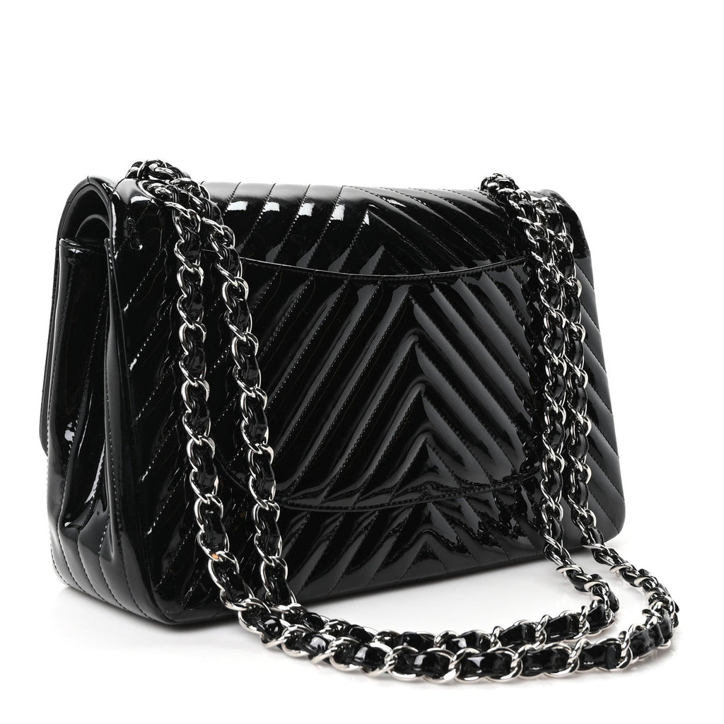 Patent Chevron Quilted Jumbo Double Flap Black wholesalehk.shop