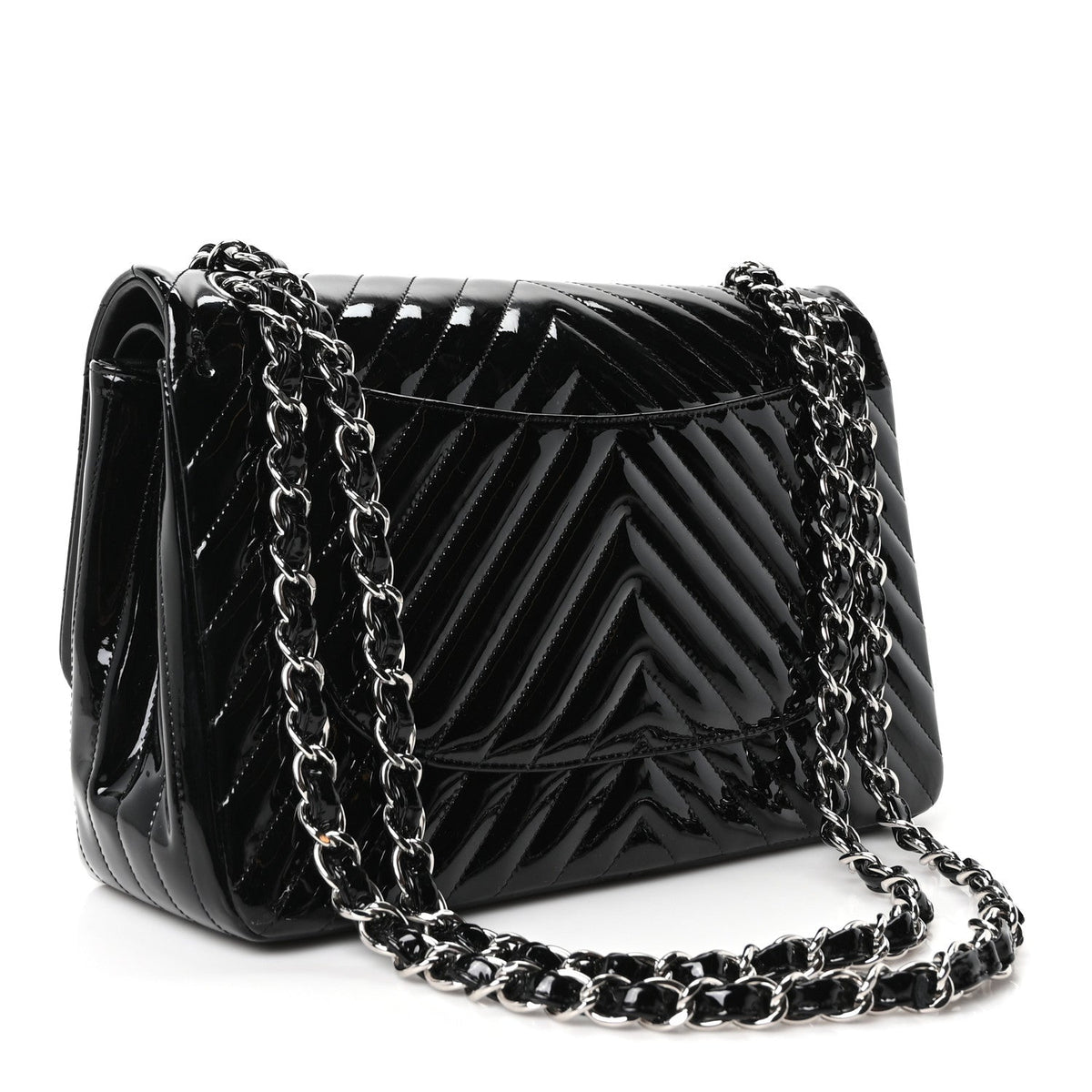Patent Chevron Quilted Jumbo Double Flap Black wholesalehk.shop