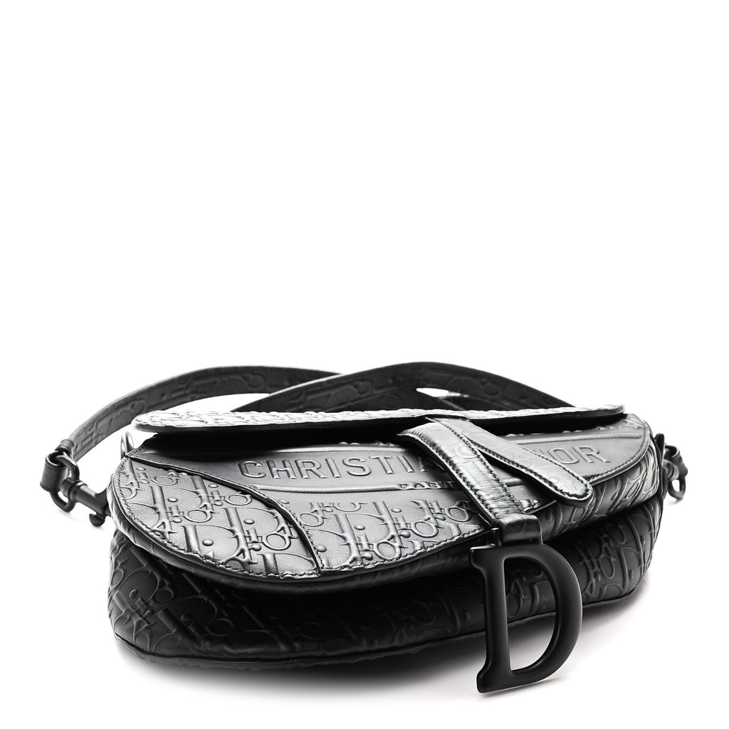 Calfskin Embossed Oblique Saddle Bag With Strap Black wholesalehk.shop