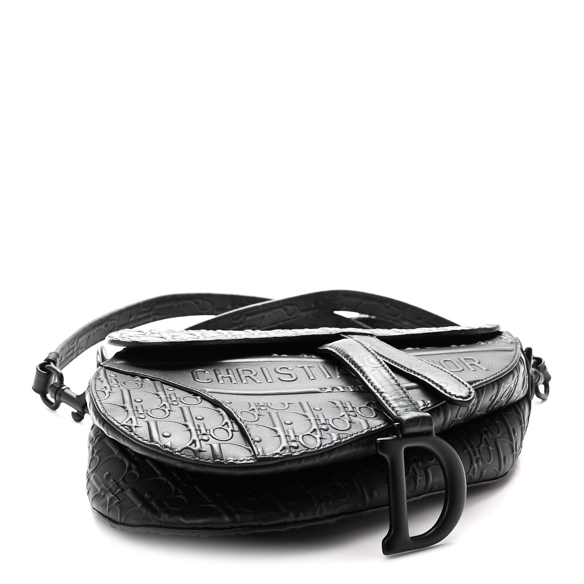 Calfskin Embossed Oblique Saddle Bag With Strap Black wholesalehk.shop