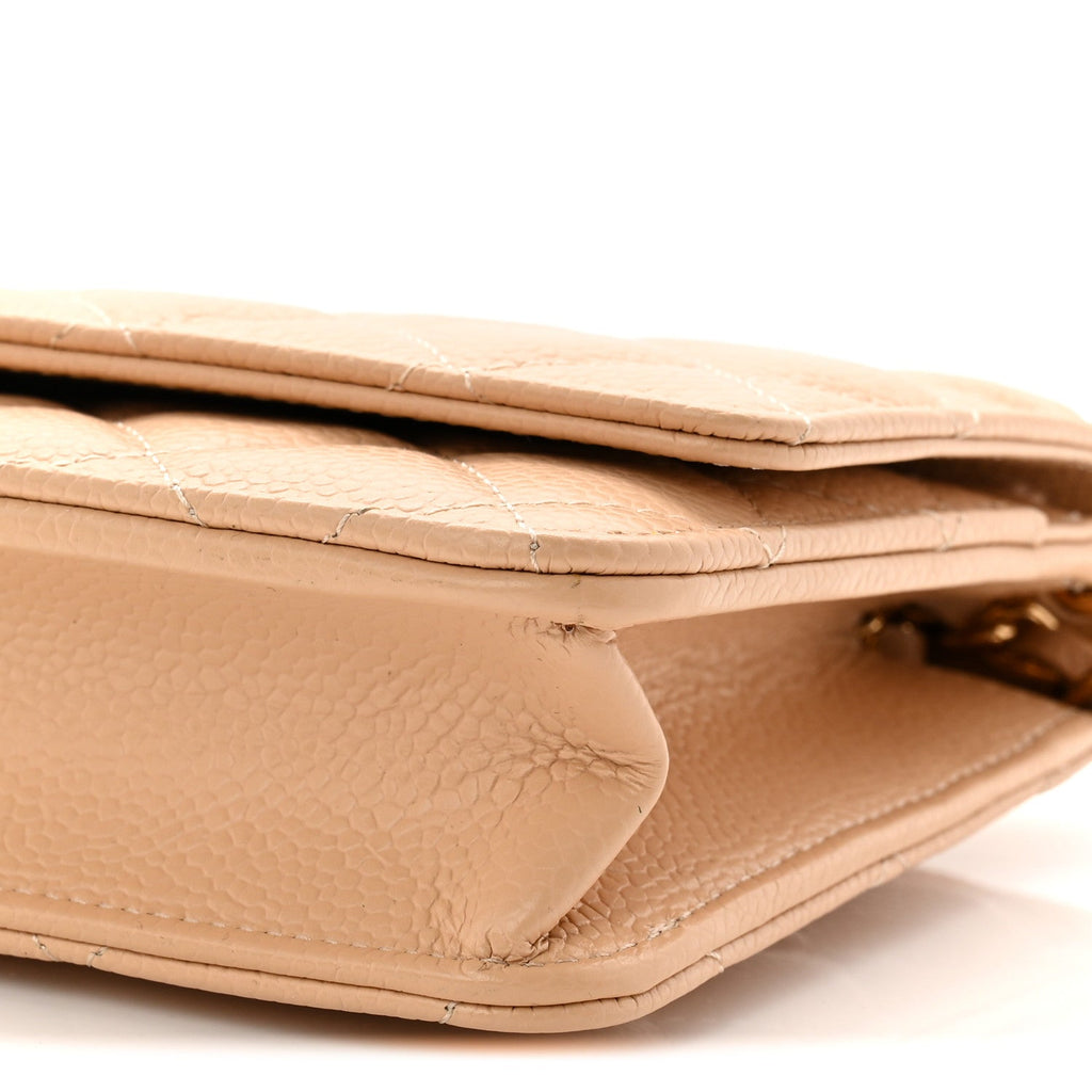 Caviar Quilted Wallet on Chain WOC Beige wholesalehk.shop