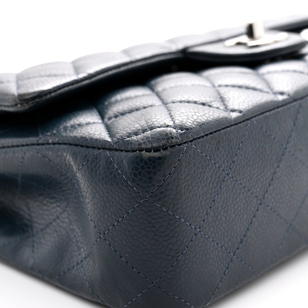 Caviar Quilted Medium Double Flap Navy wholesalehk.shop