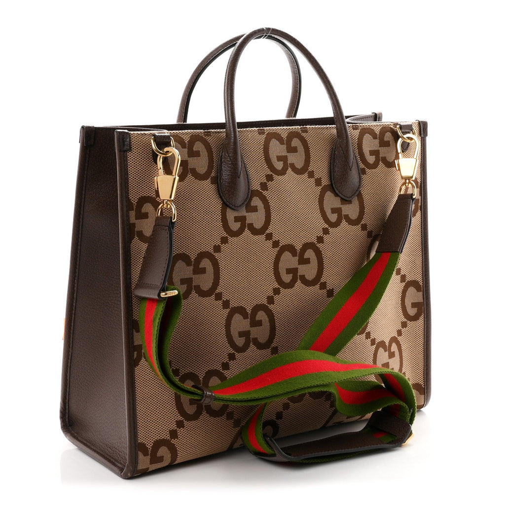 Monogram Jumbo GG Textured Dollar Calfskin Web Tote Bag Camel Ebony New Acero wholesalehk.shop