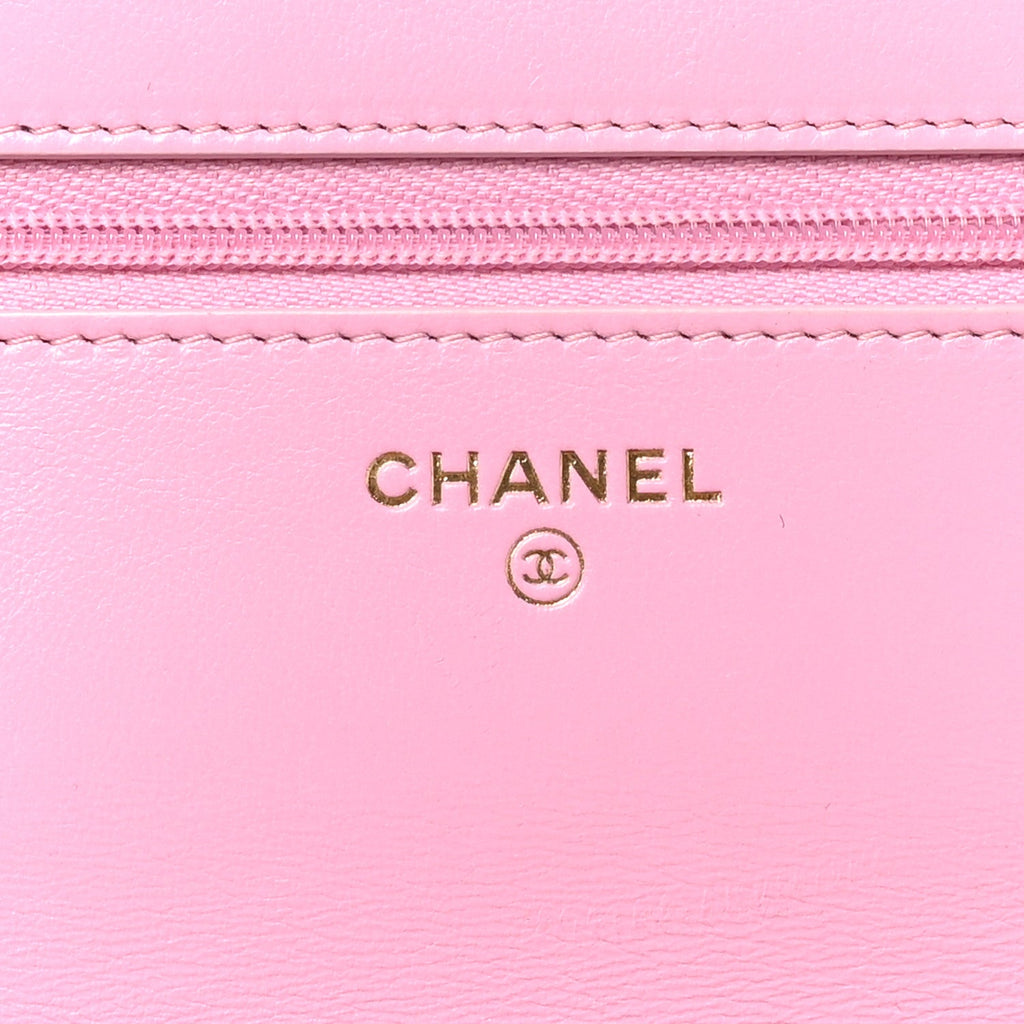 Lambskin Quilted Secret CC Wallet On Chain WOC Pink wholesalehk.shop