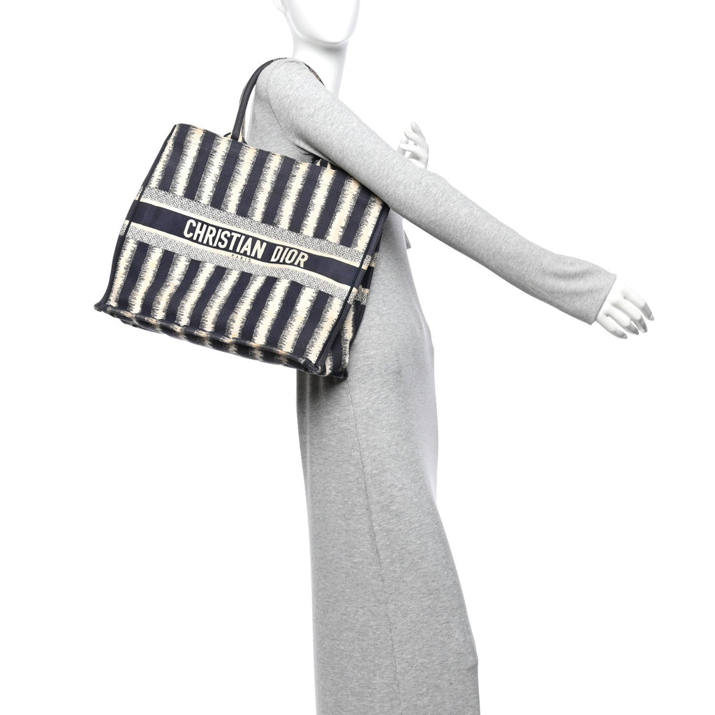 Canvas Embroidered Large Striped Book Tote Navy £¨ Direct shipment via from wholesalehk.shop