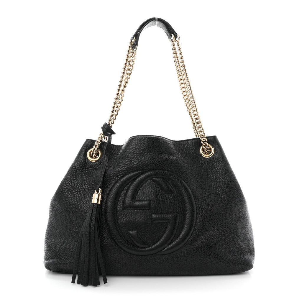 Pebbled Calfskin Medium Soho Chain Shoulder Bag Black wholesalehk.shop