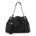 Pebbled Calfskin Medium Soho Chain Shoulder Bag Black wholesalehk.shop