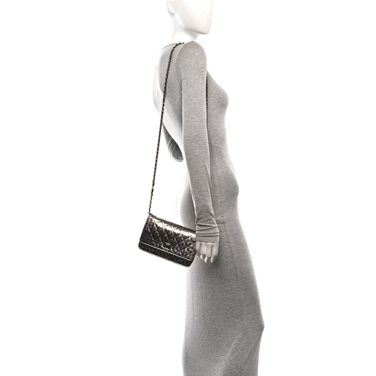 Metallic Striped Calfskin Reissue Wallet On Chain WOC Silver wholesalehk.shop