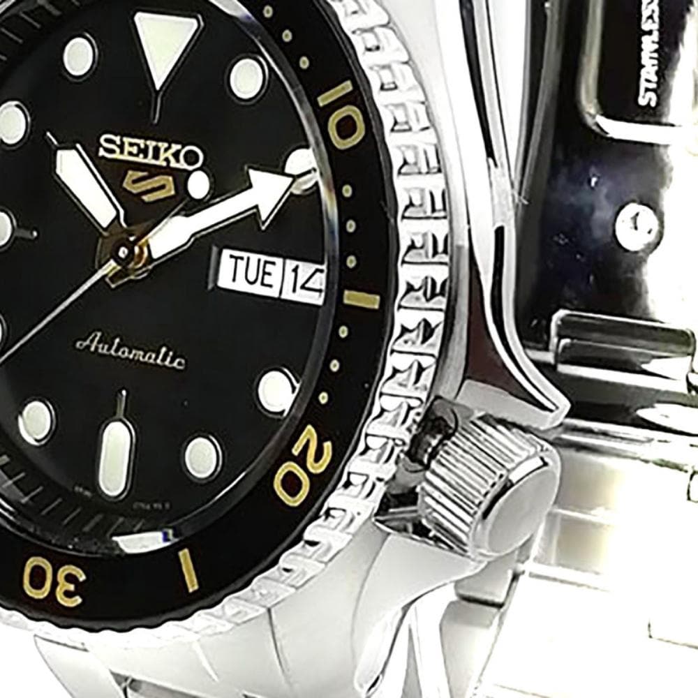 Seiko 5 Sports Automatic Black Dial Silver Steel Strap Watch For Men - SRPD57K1 wholesalehk.shop