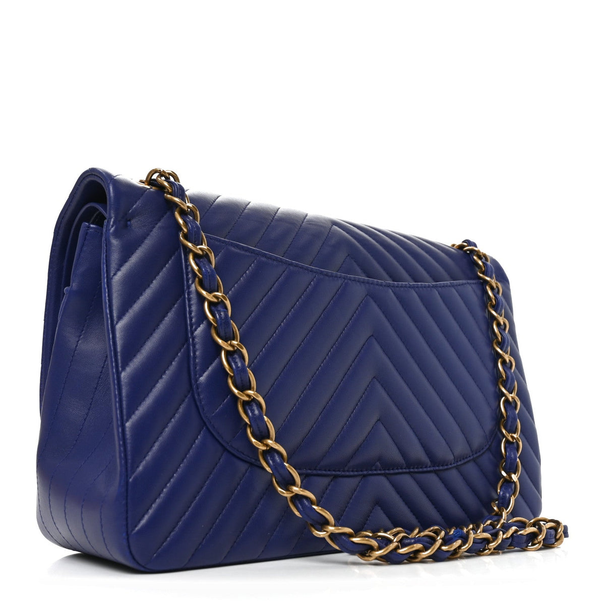 Lambskin Chevron Quilted Jumbo Double Flap Navy Blue wholesalehk.shop