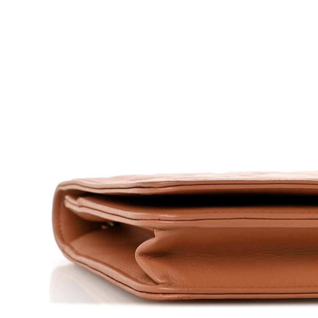 Lambskin Quilted Boy Wallet On Chain WOC Beige wholesalehk.shop