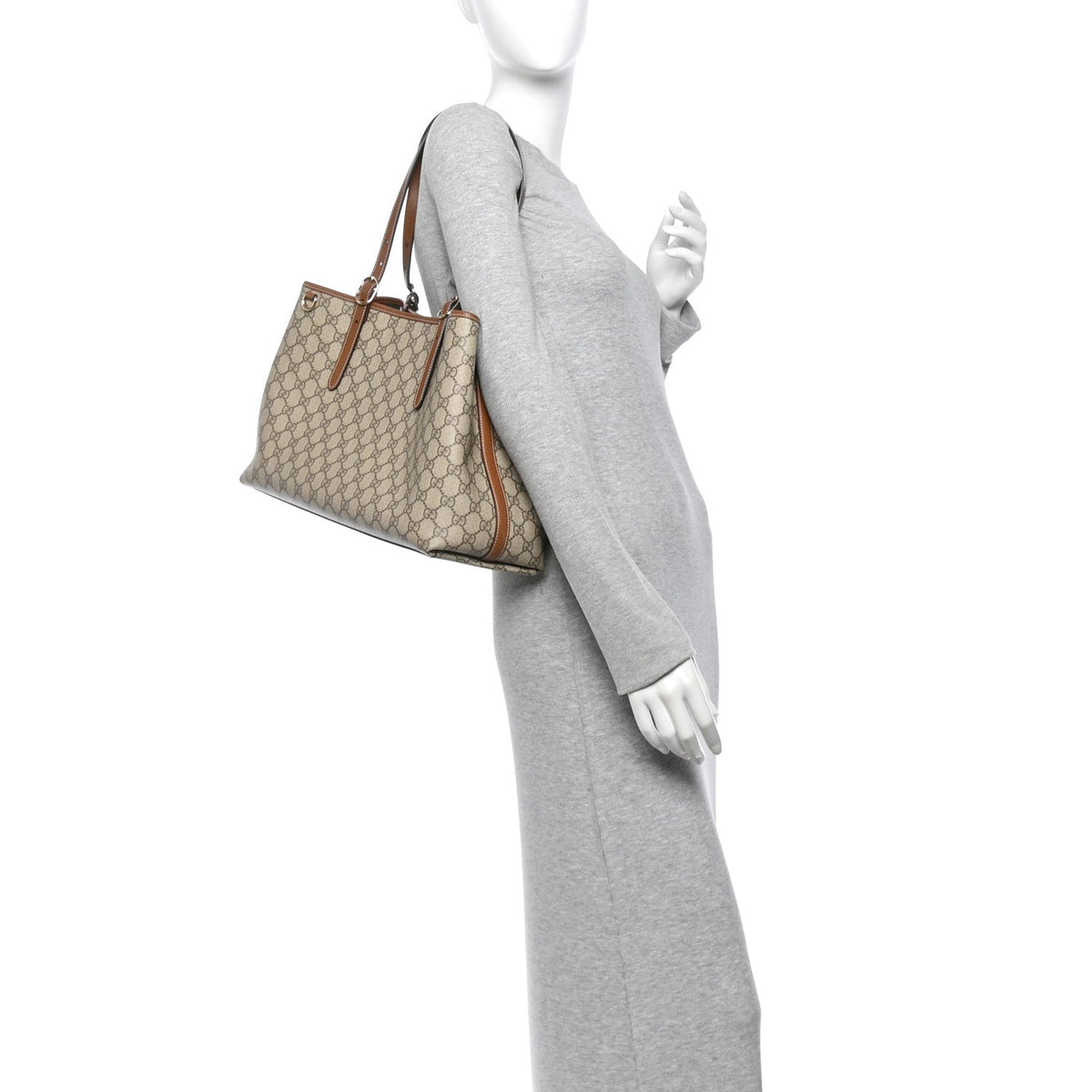 GG Supreme Monogram Emblem Large Tote Bag Beige Dark Brown wholesalehk.shop
