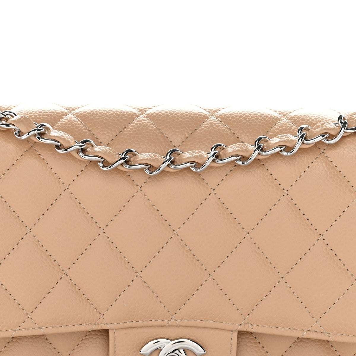 Caviar Quilted Medium Double Flap Beige wholesalehk.shop