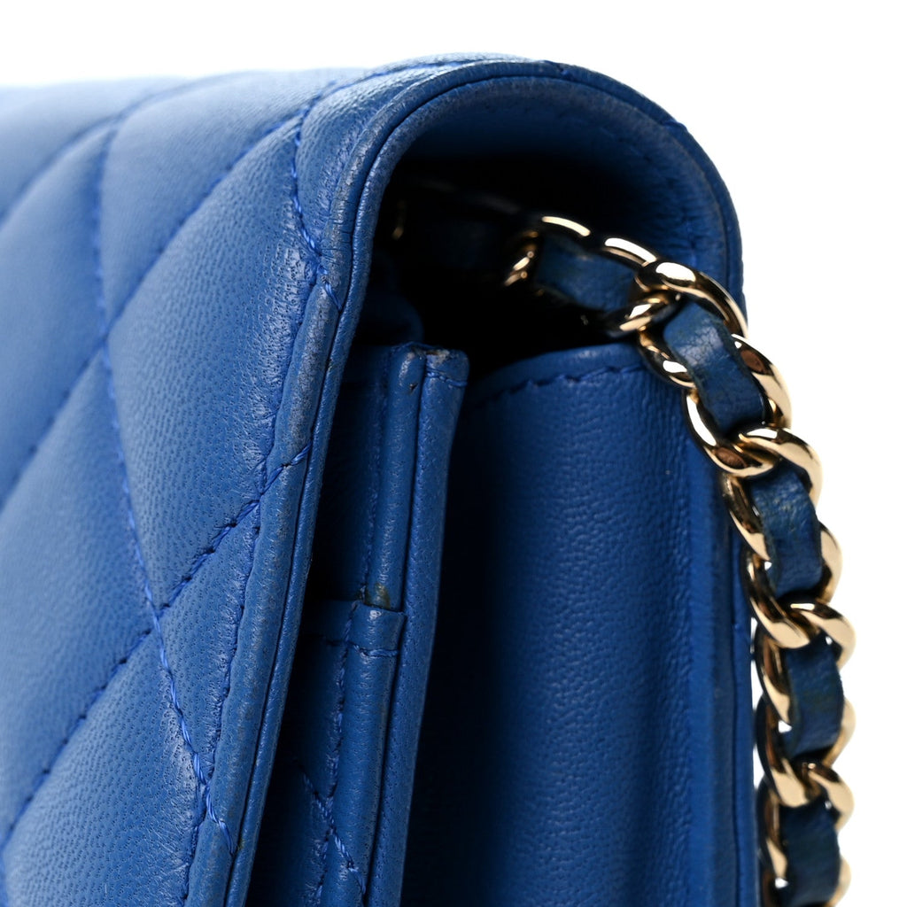Lambskin Quilted Wallet On Chain WOC Blue wholesalehk.shop