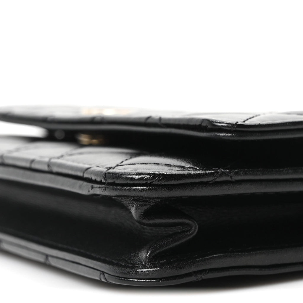 Calfskin Quilted Maxi Pearl Wallet On Chain WOC Black wholesalehk.shop