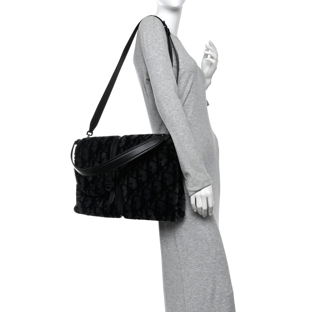 Oblique Mink Fur Saddle Soft Bag Dark Grey wholesalehk.shop