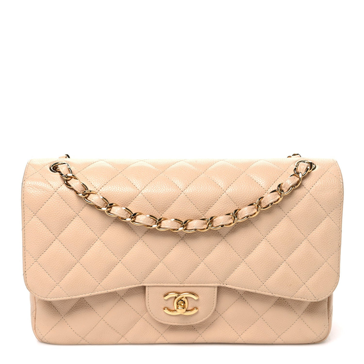 Caviar Quilted Jumbo Double Flap Beige wholesalehk.shop