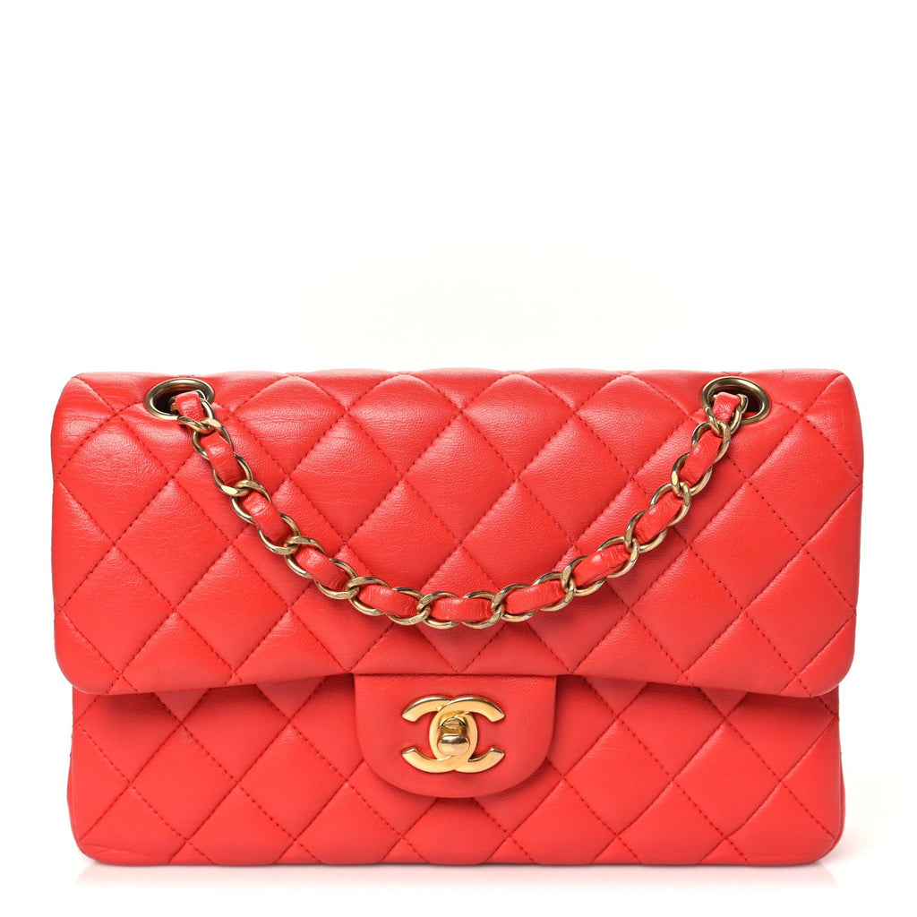 Lambskin Quilted Small Double Flap Red wholesalehk.shop