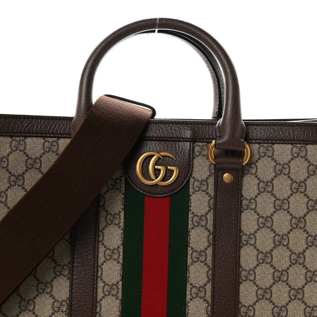 GG Supreme Monogram Web Textured Dollar Calfskin Medium Ophidia Tote Brown wholesalehk.shop