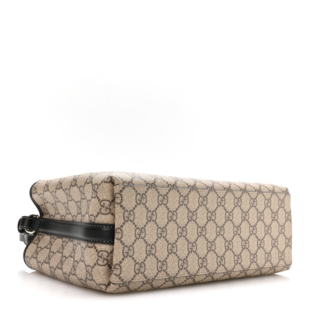 GG Supreme Monogram Emblem Medium Tote Bag Beige Black wholesalehk.shop