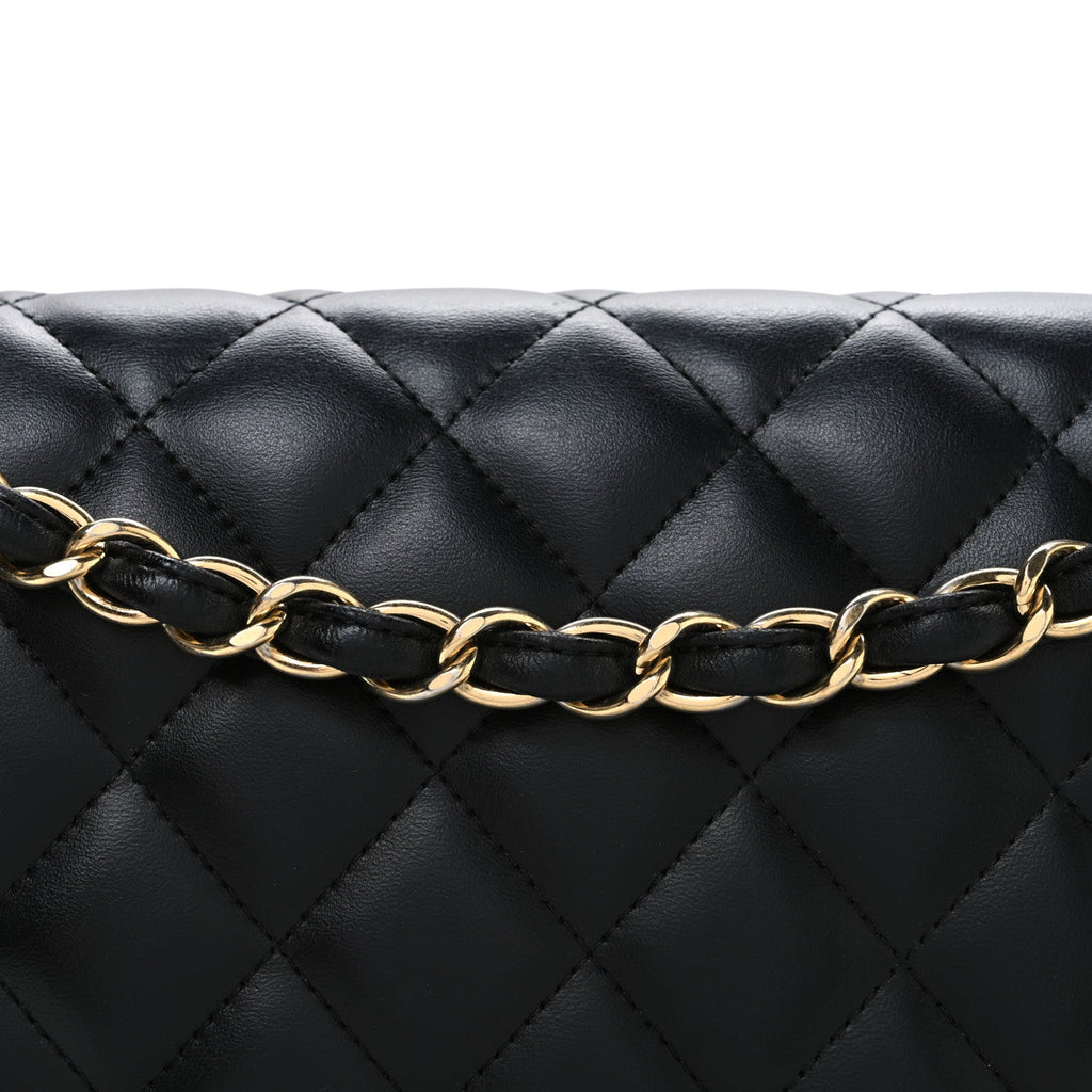 Lambskin Quilted Jumbo Double Flap Black wholesalehk.shop