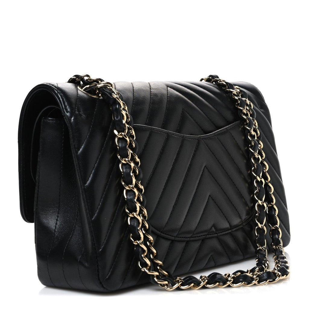 Lambskin Chevron Quilted Medium Double Flap Black wholesalehk.shop
