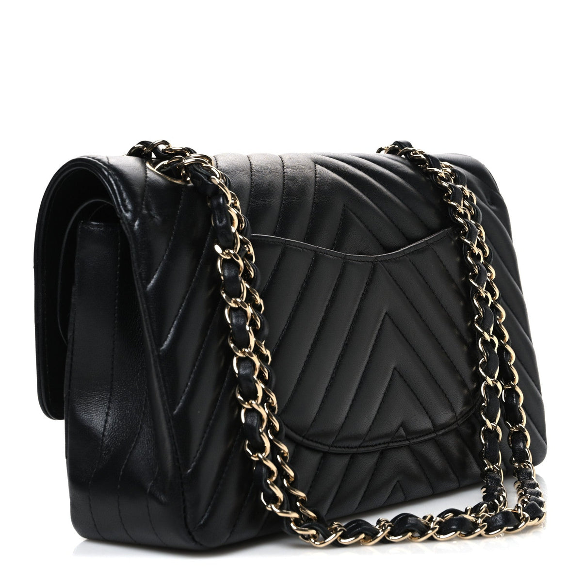 Lambskin Chevron Quilted Medium Double Flap Black wholesalehk.shop