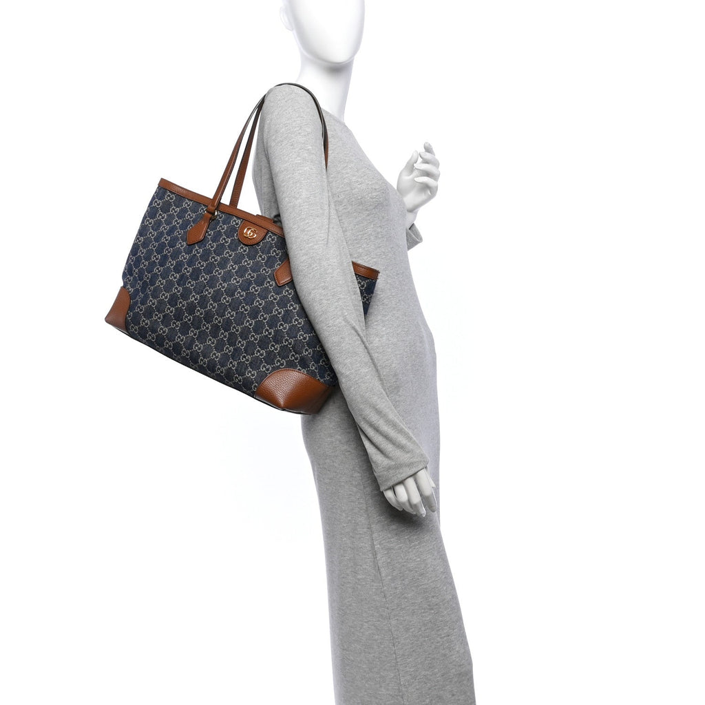 New Denim GG Monogram Medium Ophidia Shopping Tote Blue Tea Cuir wholesalehk.shop