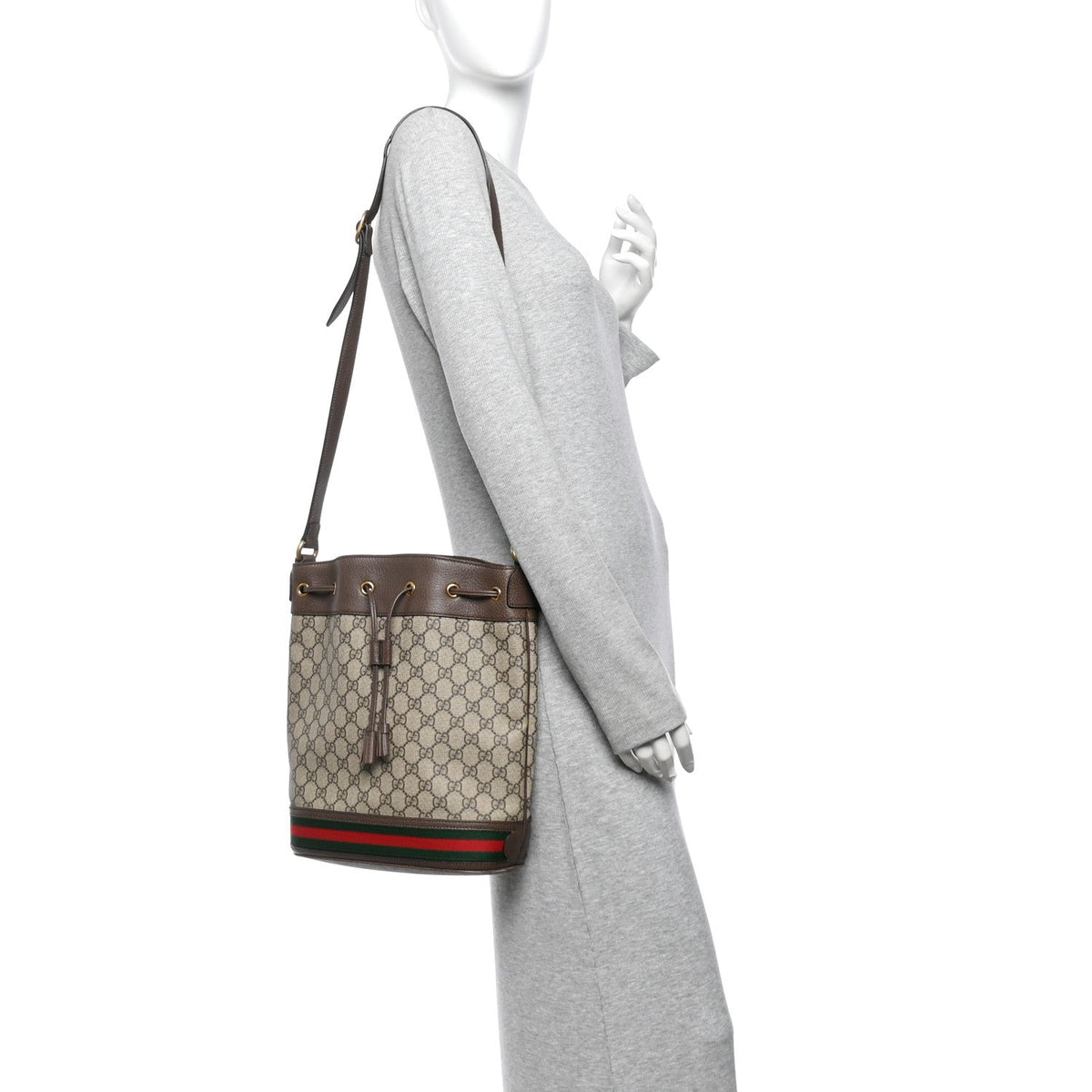 GG Supreme Monogram Web Ophidia Bucket Bag Brown wholesalehk.shop