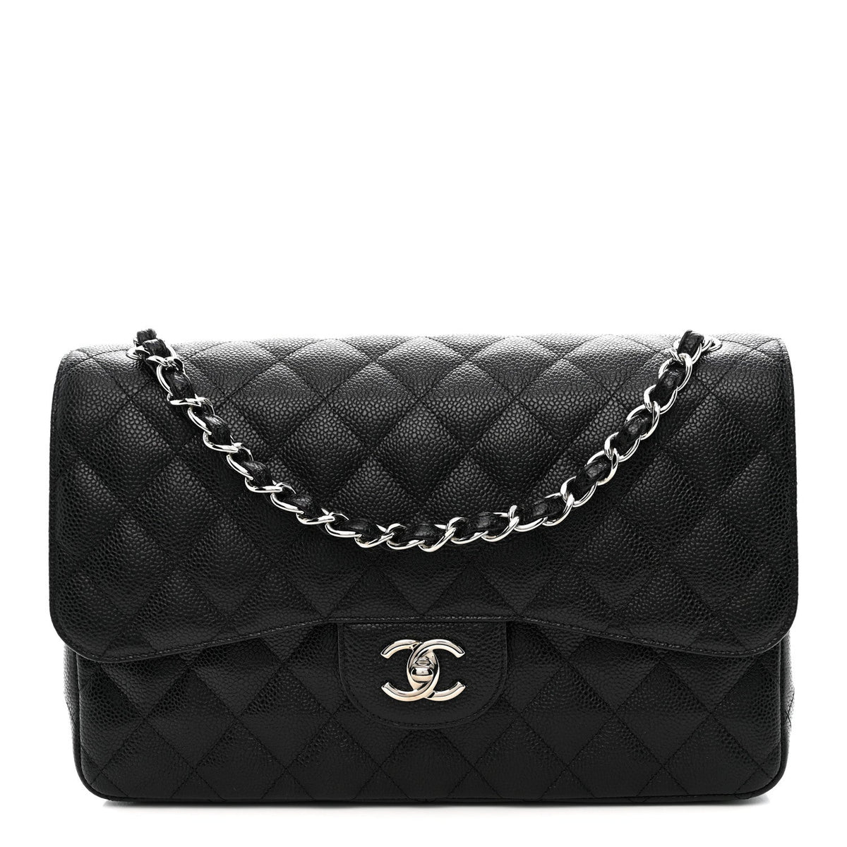 Caviar Quilted Jumbo Double Flap Black wholesalehk.shop