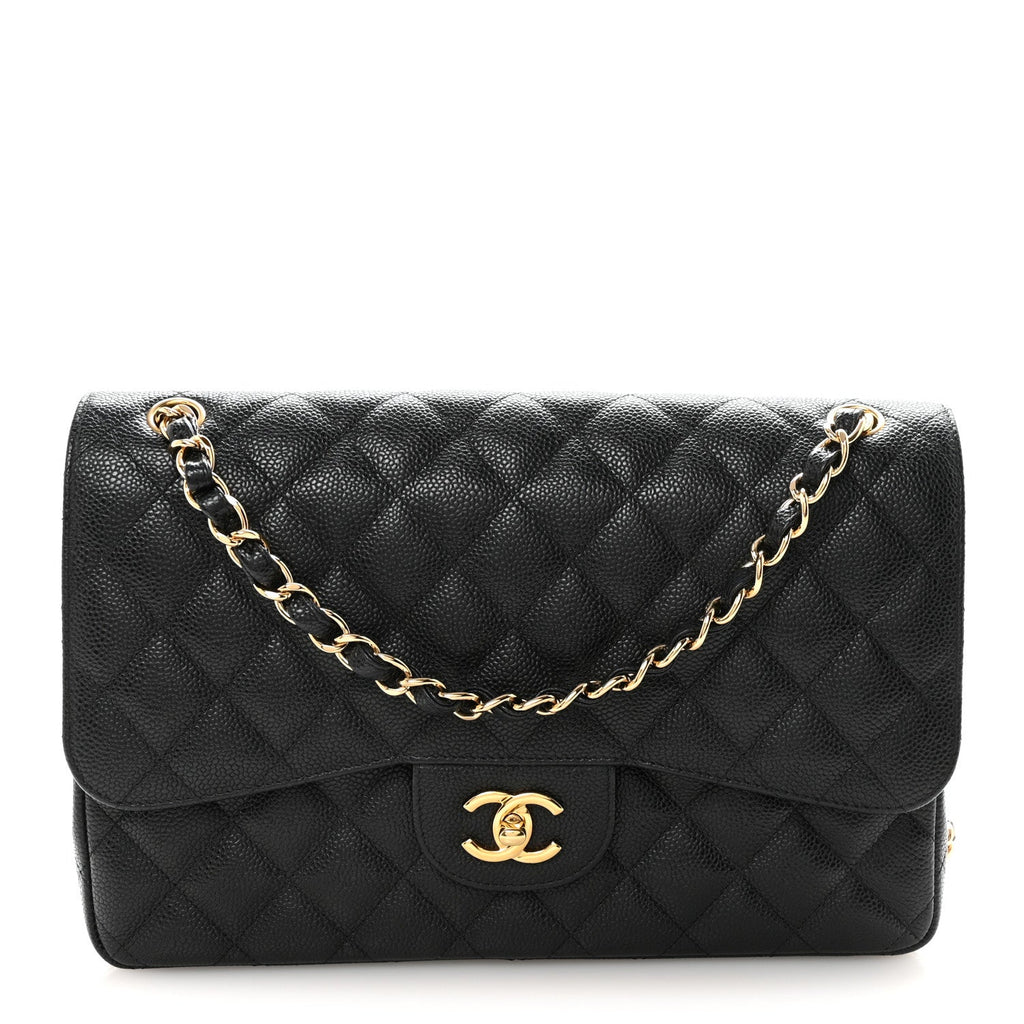 Caviar Quilted Jumbo Double Flap Black wholesalehk.shop