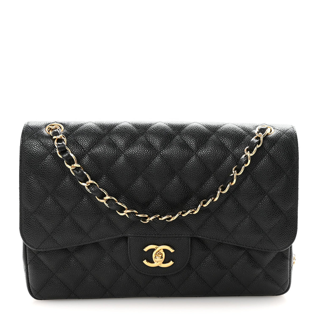 Caviar Quilted Jumbo Double Flap Black wholesalehk.shop