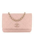 Caviar Quilted Crystal Enamel CC Wallet On Chain WOC Light Pink wholesalehk.shop