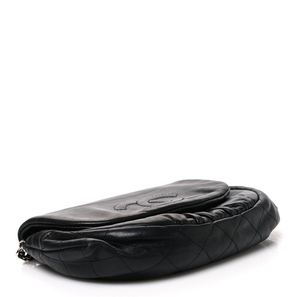 Lambskin Half Moon Wallet On Chain WOC Black wholesalehk.shop