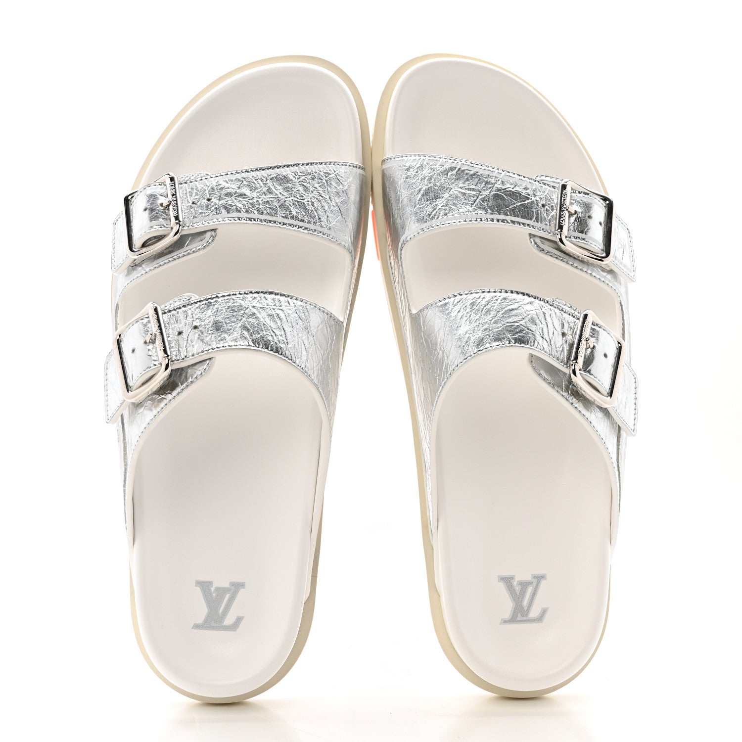 Metallic Mix Materials Mens LV Script Trainer Mules 11 Silver Multicolor £¨ Direct shipment via from wholesalehk.shop